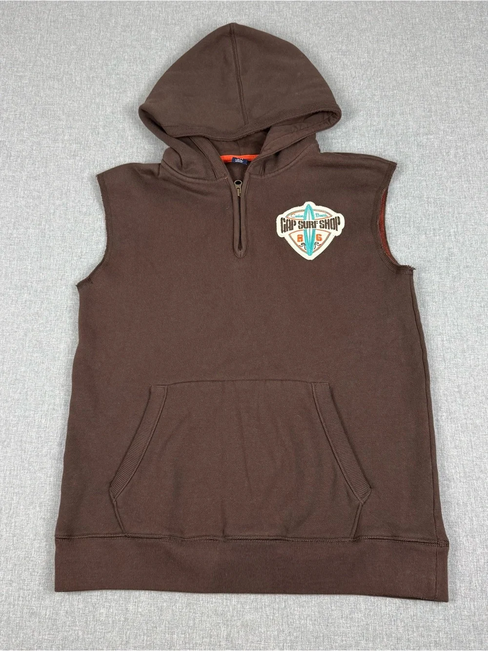 Gap Kids Brown Surf Shop Sleeveless Hoodie XXL 14-16 Y2K Embroidered